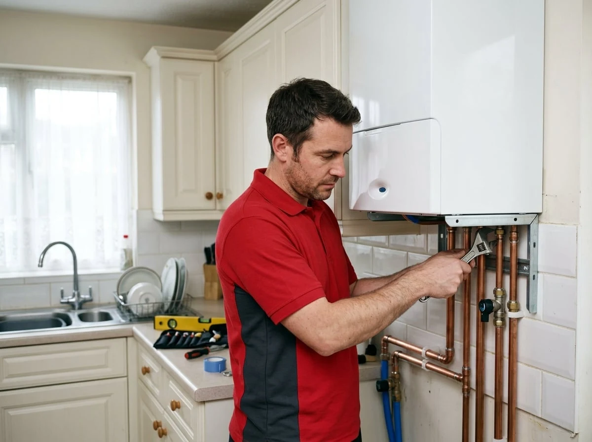 Weybridge Plumbers 247 engineer installing a new combi boiler in Weybridge